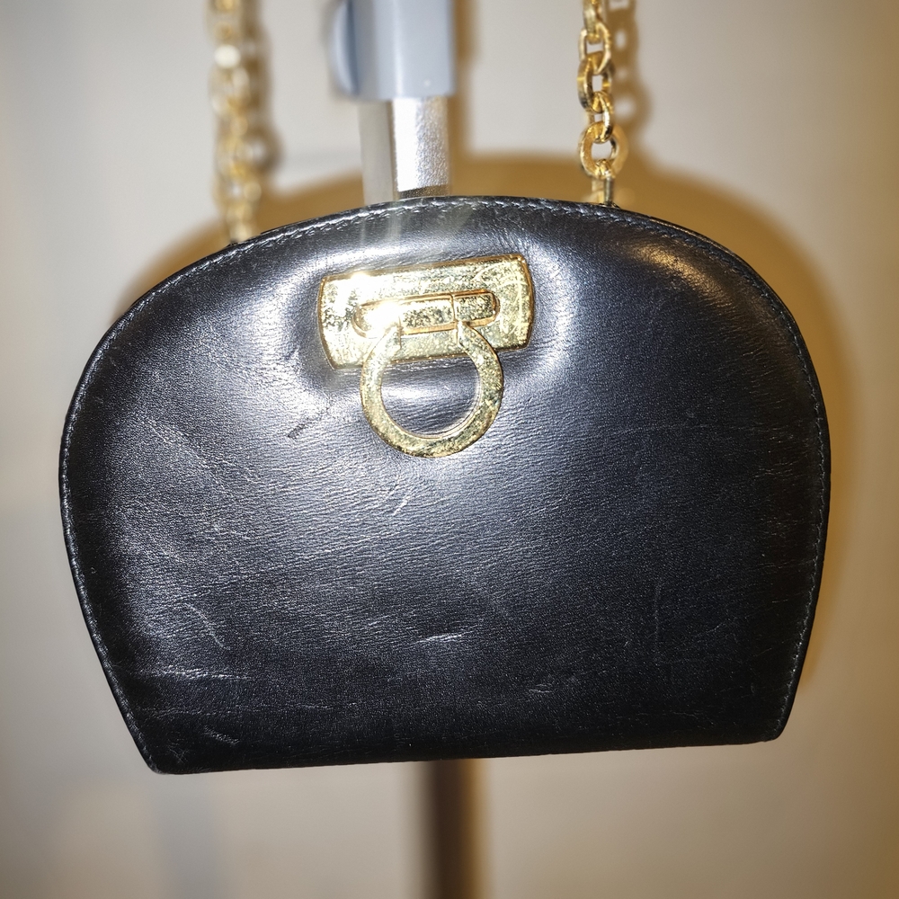 Ferragamo Black Leather Women's Bag with Gold Accents